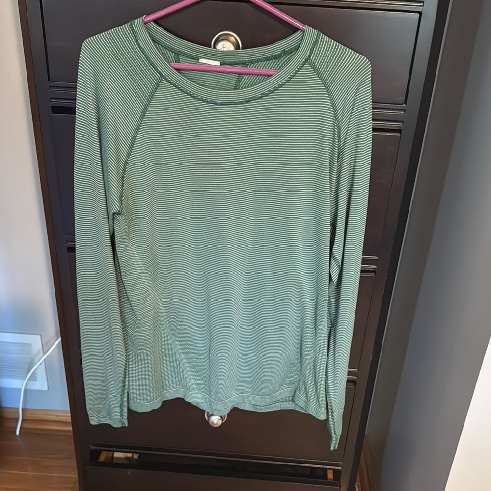 Athleta Green Striped Long Sleeve Tee